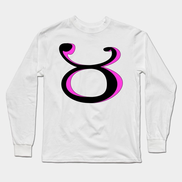 Taurus Zodiac Astrology Sign Pink and Black Symbol Long Sleeve T-Shirt by Elizza